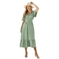 thumbnail image 2 of Women V Neck Summer Dress Ruffle Sleeves Dot Boho Flowy Beach Long Maxi Cocktail Dresses Light green S, 2 of 10