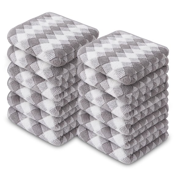 Smuge 12 Pack Washcloths, 13"x13" Quick Dry Hand Face Towels Cloth Soft Microfiber Drying Kitchen Dish Towels (Light Gray)