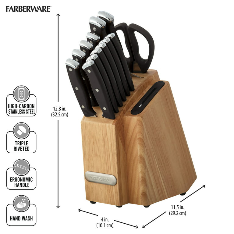 Farberware Edgekeeper 16-Piece Triple-Rivet Cutlery Block Set with Built-In  Sharpener, Black