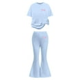 thumbnail image 3 of Glisme Girls Outfit Casual Flare Pants Outfits Two Piece Set Comfy Daily Wear Toddler Kid Autumn Leisure Matching Set Size 8-9 Years Sky Blue, 3 of 4