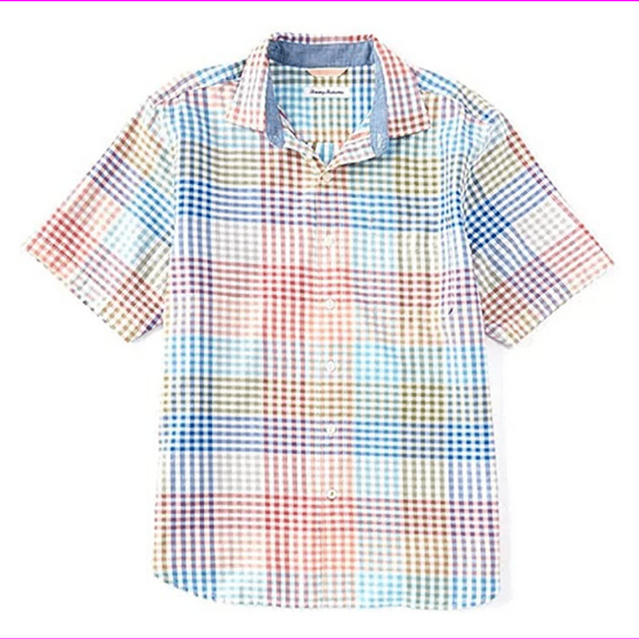 $128 Tommy Bahama Men's Grand View Gingham, Short Sleeve Orange Camp Shirt, XXL
