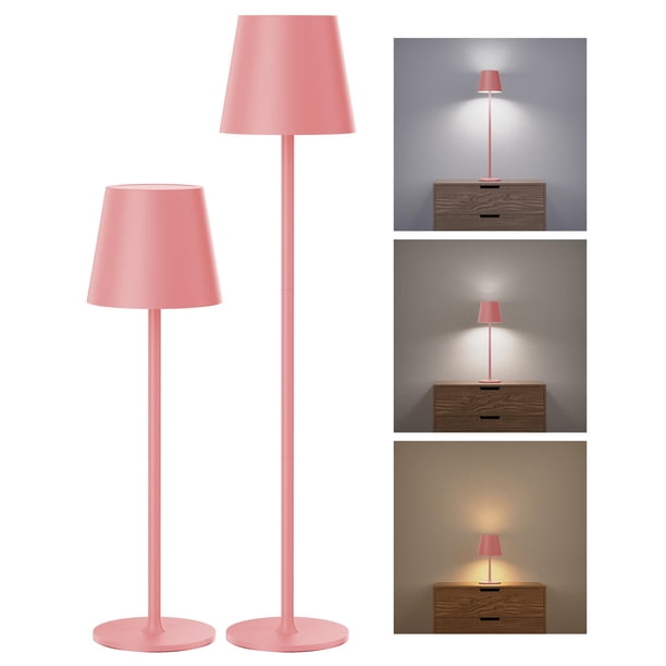 Lámparas de mesa inalámbricas JACKYLED de 3 alturas, rosa, 5000 mAh, paquete de 2
