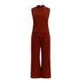 thumbnail image 5 of Women's Summer 2 Piece Outfits Neck Tank Top Cropped Wide Leg Pants Sets 2024 Fashion Tracksuit 3 Piece Women Suits Stretch Suit Women Suit Size Trouser Suit Womens Ski Overalls Womens Dress Pants, 5 of 5