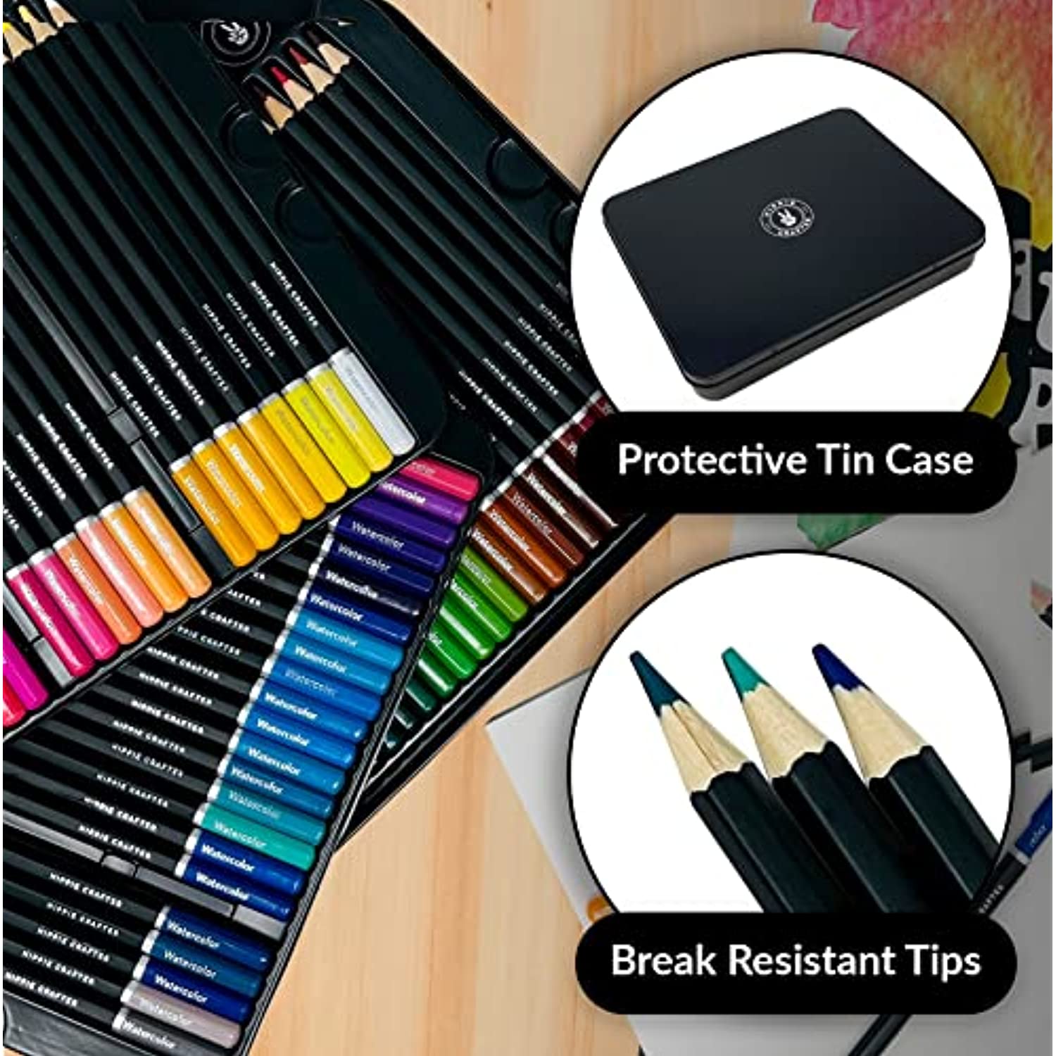 Hippie Crafter 72 Watercolor Pencils Set Artists or Beginners Water Color Pencil for Adults Coloring Art supplies Painting
