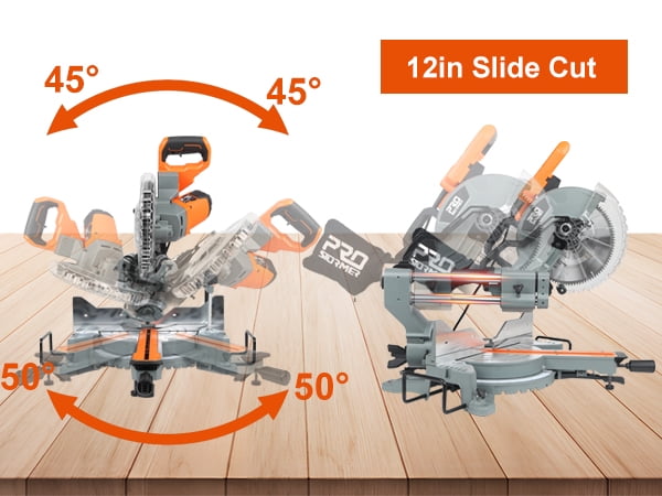 PRO 12-Inch Double Slope Sliding Composite Oblique Saw, 5000RPM, 15A Power Miter Saw, with Expansion Table and LED Shadow Line