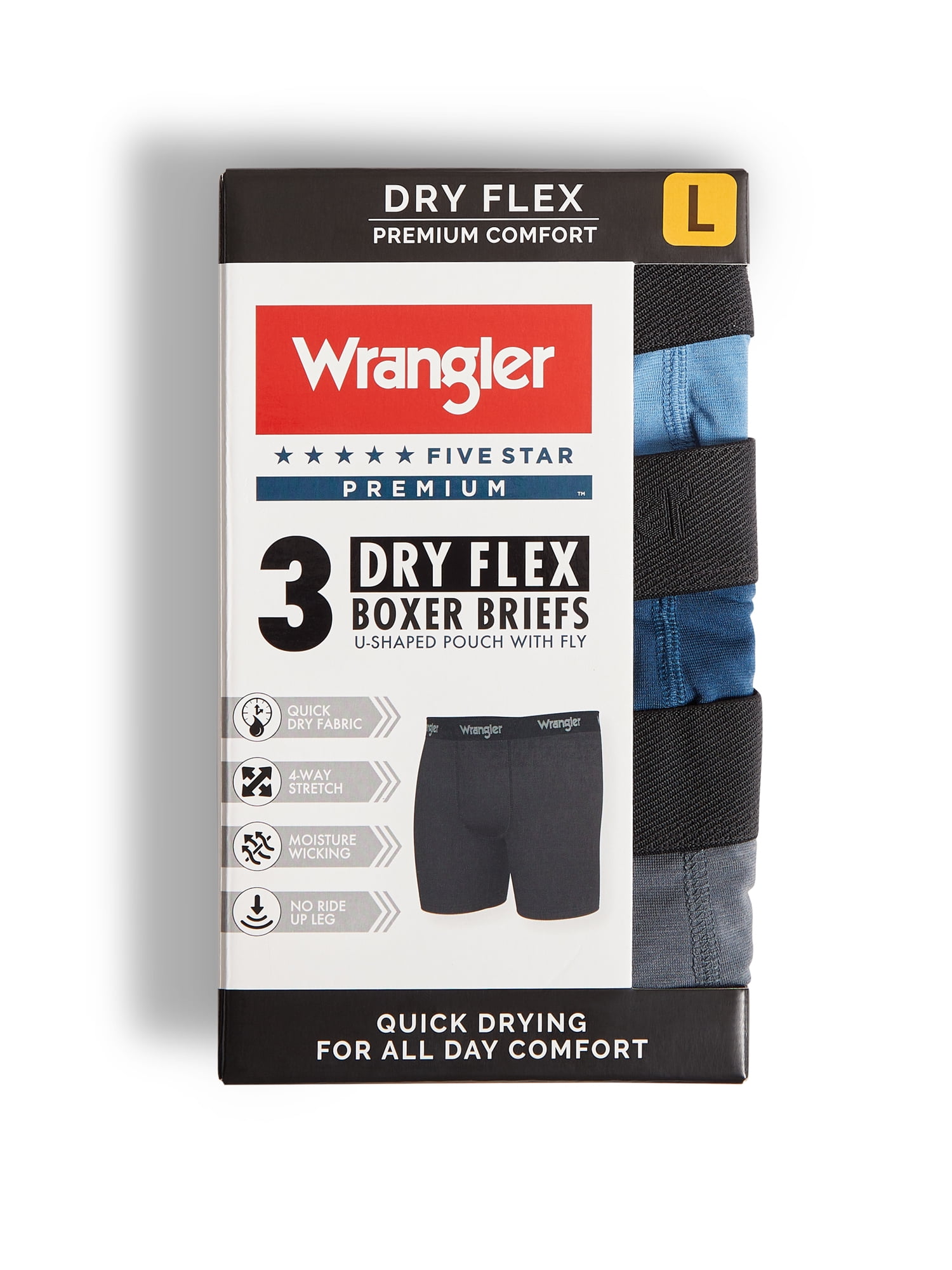 Wrangler Dry Flex 6" Wool Boxer Brief Men's Underwear, Medium, Turbulence/Titan/Coronet Blue, 3-Pack