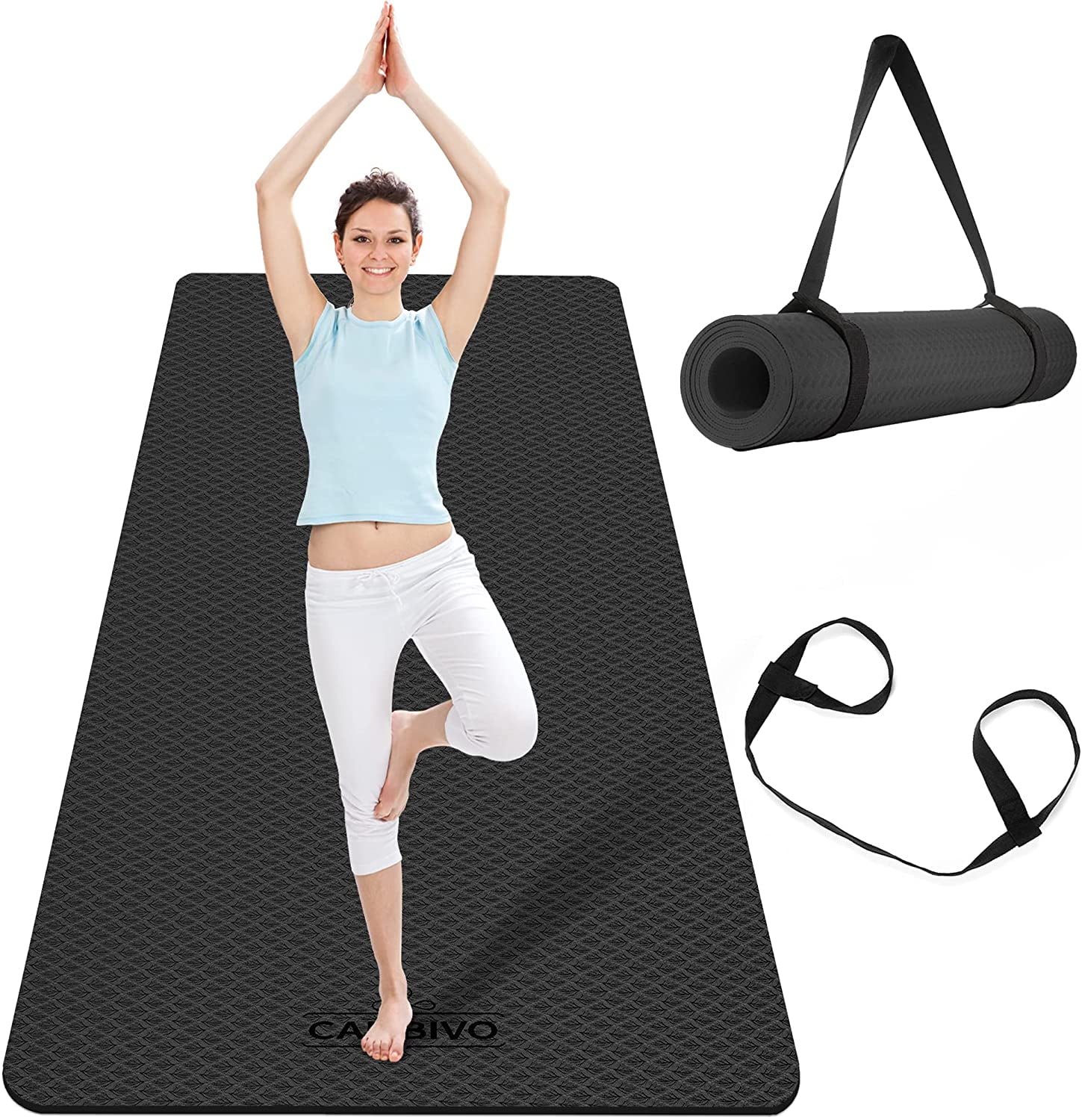 High-Elasticity 72 inch Large Yoga Mat for Women Thick Workout Mat with Strap ECO-friendly Exercise Mat for Home Pilates Fitness Yoga Mat Non slip Yoga Mat Make of Excellent Quality TPE Material 