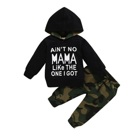 

Kucnuzki 12 Months Baby Boy Winter Outfits Pants Sets 18 Months Long Sleeve Letter Prints Cool Hooded Sweatshirt Tops Elastic Camouflage Prints Pants 2PCS Set Black