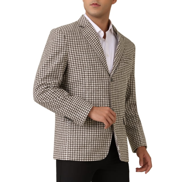 BLAZER Houndstooth CHIC INSPIRADO para Hombre, Ajuste Clásico, Dos Botones, Abrigo de Cuadros