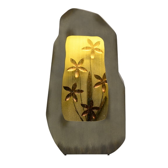 Hi-Line Gift Ltd 79532-W-GY Gray Zinc Fountain with 42 Warm White LEDs - Outdoor