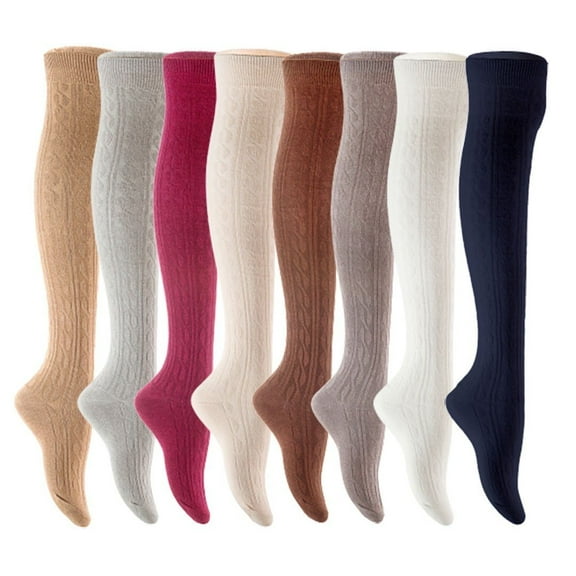 Lian LifeStyle Women's 8 Pair Adorable Comfortable Soft Thigh High Over Knee High Cotton Socks Size 6-9 L1024 Beige,Light Grey,Wine,Cream,Coffee,Dark Grey,White,Navy