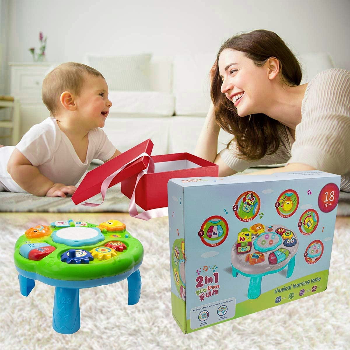 Baby Toys 6-12 Months, Baby Activity Table Center, Musical Toys for Infant Toddler 0 3 6 9 12 18 Months, Boy Girl Toys for 1 2 3 Year Old