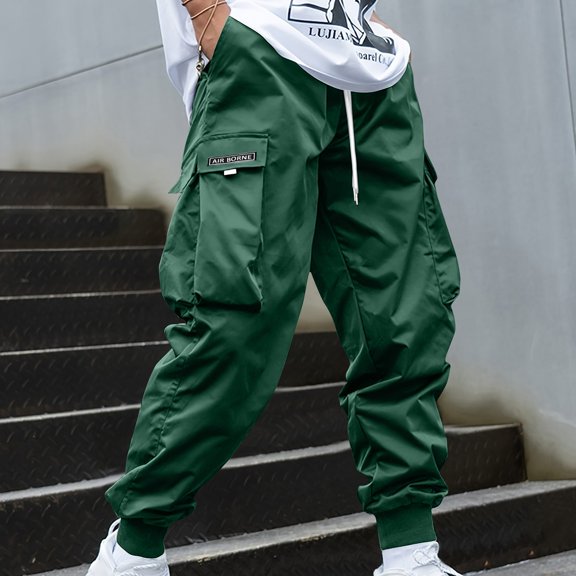 Royisotas Pants for Men with Pockets Cargo Elastic Waist Joggers Summer Mens Pants Drawstring