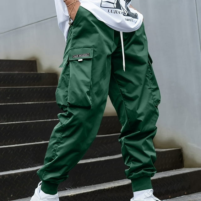 KIHOUT Mens Cargo Pants Casual Jogger Multi Pockets Drawstring Outdoor Hiking Loose Foot Binding Sweatpants