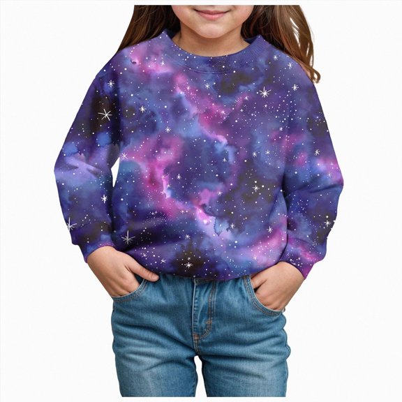 Staki Toddler Girls Sweatshirts Cotton Long Sleeve Crewneck Pullover Winter Casual Sweater Tops for Kids(Dark Purple,3-4 Years)