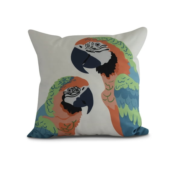 Simply Daisy, 16" x 16" Macaw Close Up, Animal Print Outdoor Pillow, Orange