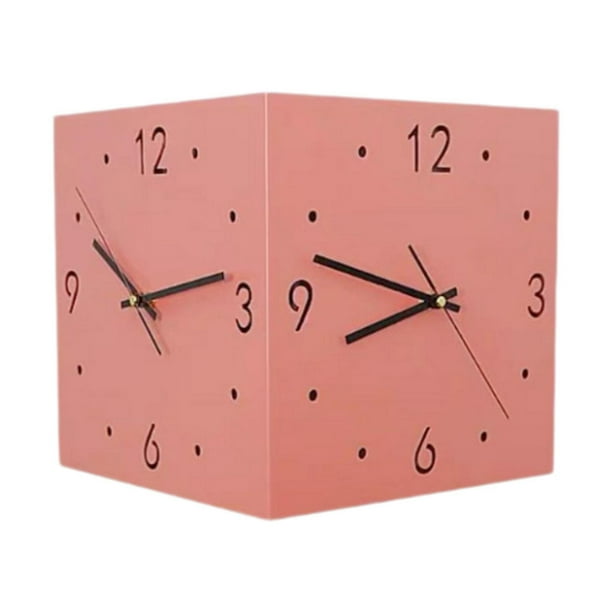 Reloj de pared de esquina de doble cara, reloj de esquina cuadrado, de metal, silencioso y sin tictac. Rosa