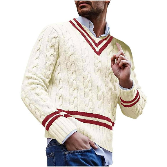 Yiliang Classic Color Blocking Dress Sweater for Men Fall and Winter Long Sleeve Warm and Thermal Top Clothes ,Beige,S
