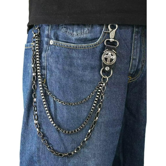 Punk Layered Pants Chain for Men Women, Silver Wallet Chain, Hip Hop Pocket Jean Belt Chain, Goth Jewelry Key Chain Wallet for Men