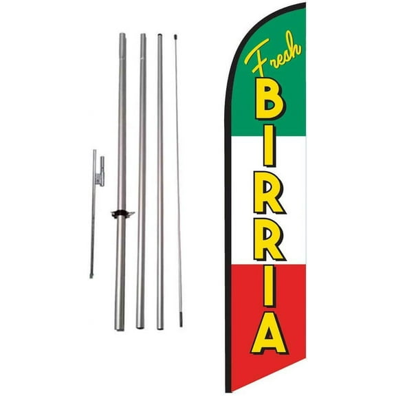 Birria Mexican Restaurant Advertising Feather Banner Swooper Flag Sign with Flag Pole Kit and Ground Stake