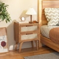 thumbnail image 6 of Rattan Nightstand, Boho End Table with 2 Drawers Bedroom Bedside Side Tables Brown Night Stand for Living Room, Bedroom, Dorm Room Essentials, 6 of 8