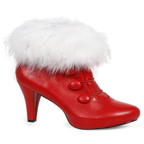 RED ANKLE BOOTS WITH FAUX FUR FOR 