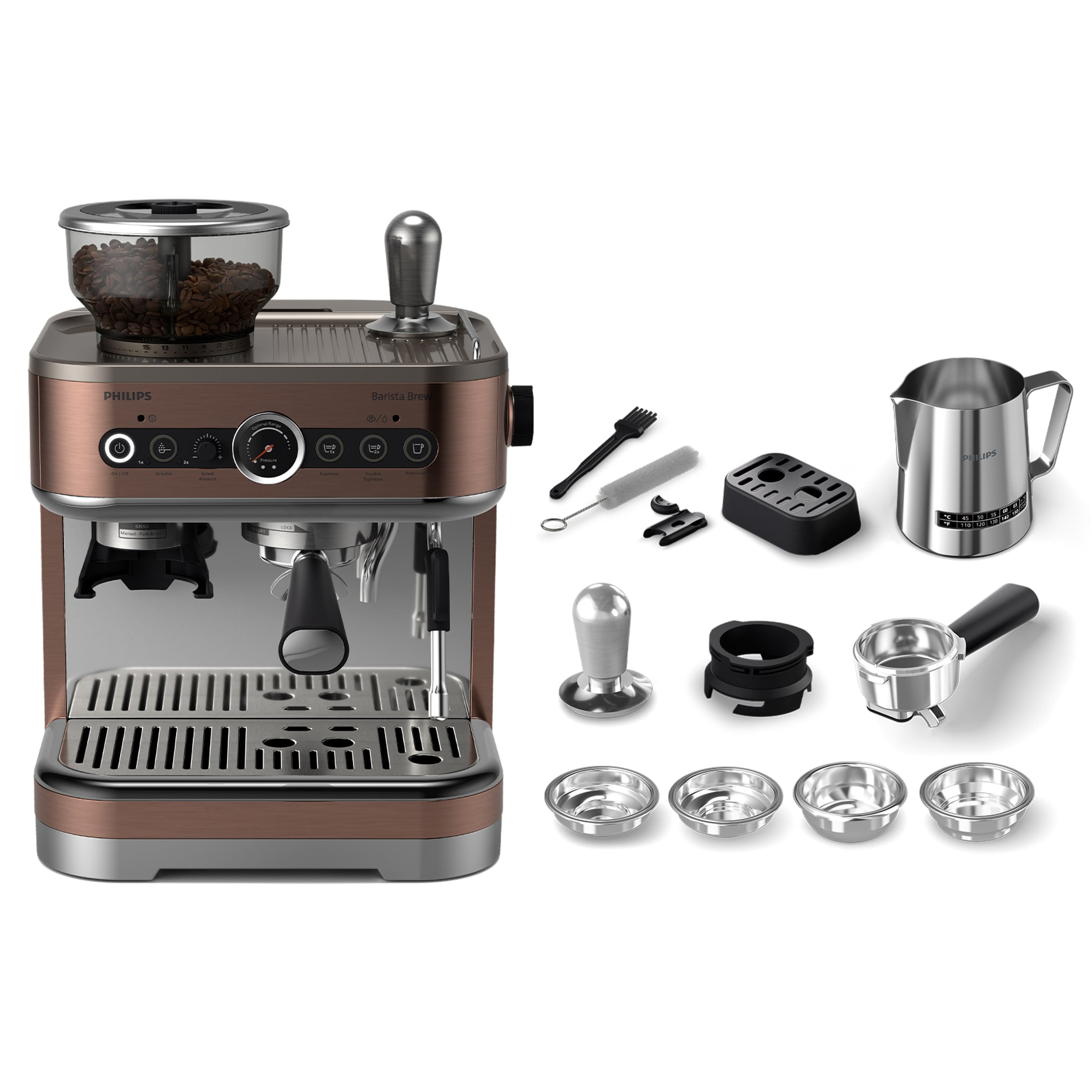 Philips Barista Brew Semi-Automatic Espresso Machine with Milk Frother, Silver Metal