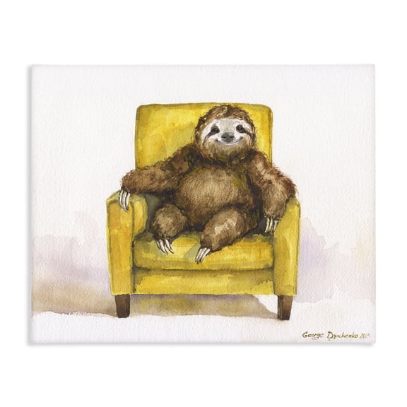 Stupell Industries Rustic Lodge Happy Sloth Relaxing on Armchair Canvas Art, 20 x 16, by George Dyachenko