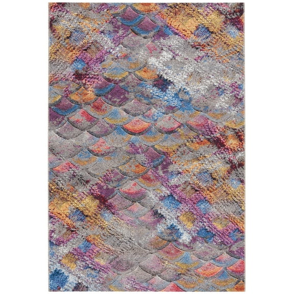SAFAVIEH Barbados Lorcan Geometric Indoor/Outdoor Area Rug, Grey Purple/Blue Gold, 8' x 10'5"