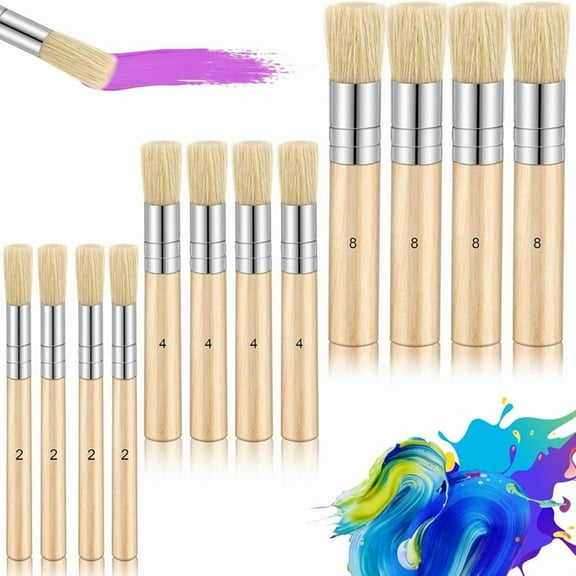 12 Pieces Wooden Stencil Template Paint Brushes Handle Painting Brush for Watercolor Art DIY Crafts