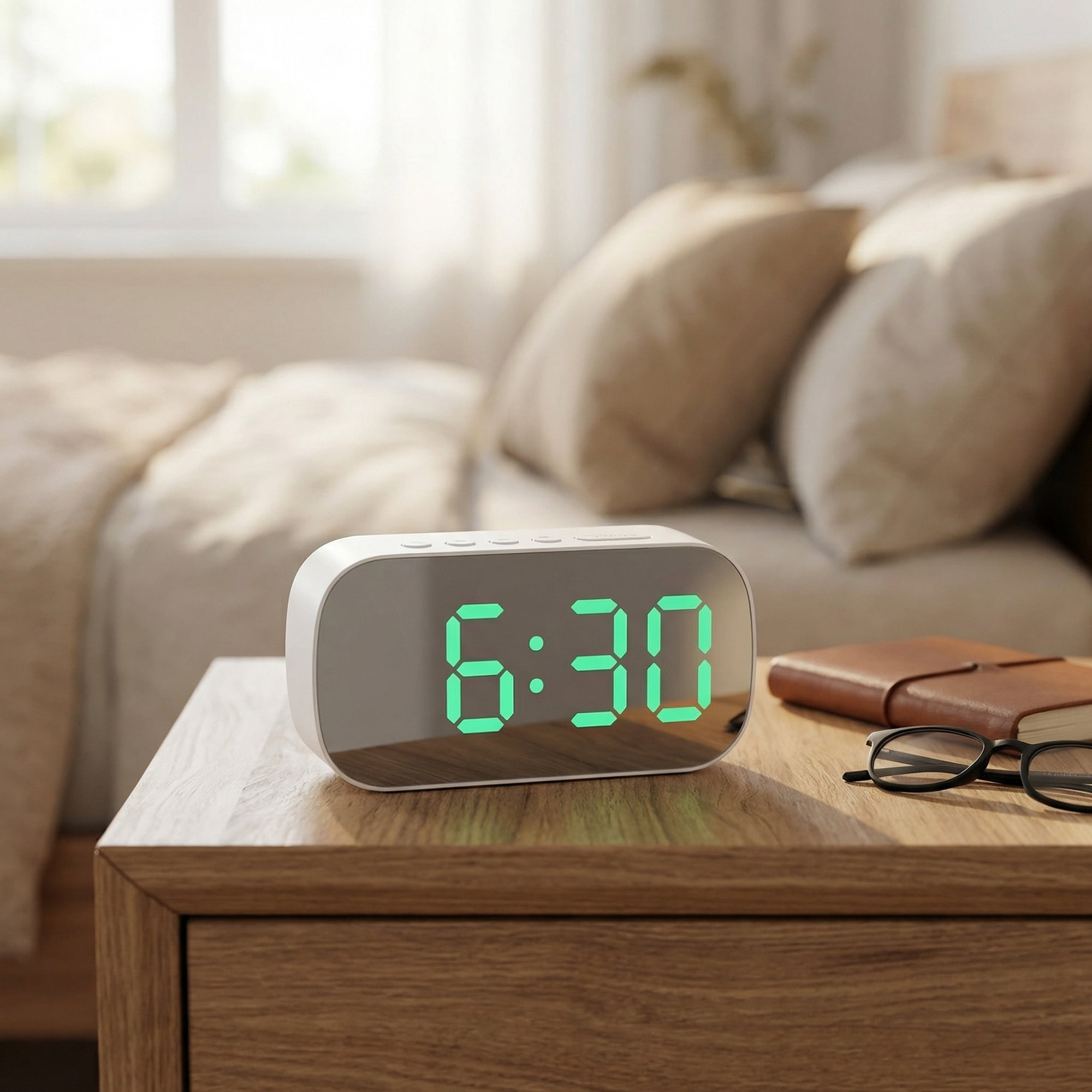 Unique Bargains Small Mirror Big Numbers Desk Clock for Heavy Sleepers 5.1" x 1.4" x 2.6"