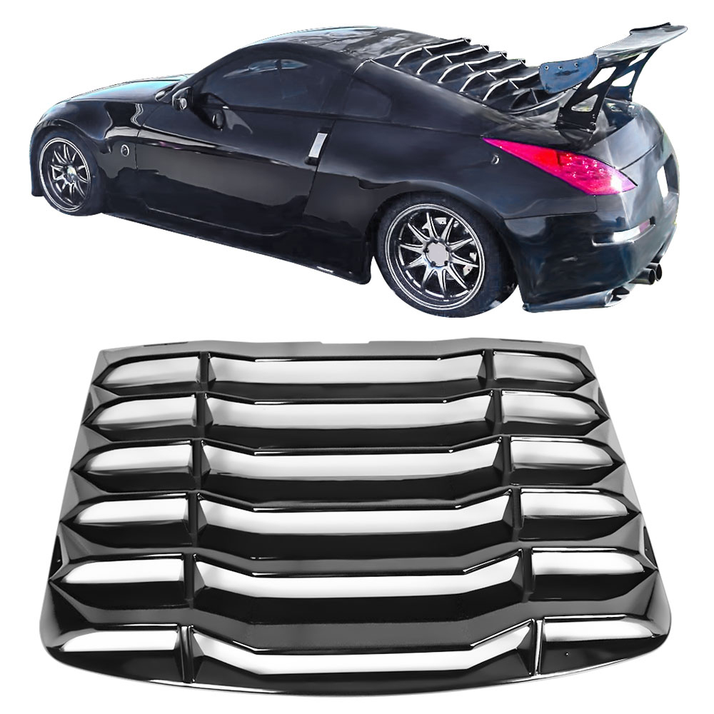 Ikon Motorsports Compatible with 03-08 Nissan 350Z IKON Style Rear Window Louver Sun Shade Cover Windshield Vent - Gloss Black 2003 2004 2005 2006 2007 2008 - image 2 of 9