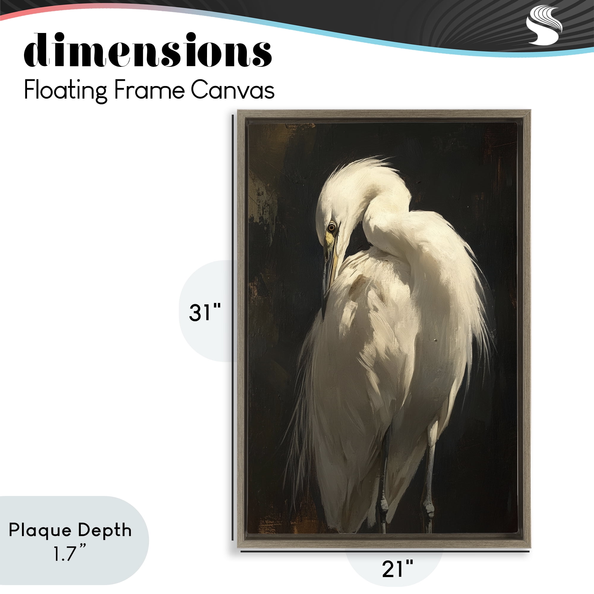Stupell Industries Feathered Egret in Soft Light Brown Framed Floater Canvas Wall Art, design by Petal Prints Design