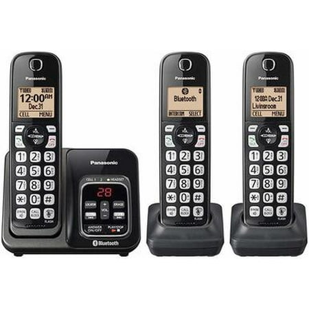 Panasonic KX-TG833 SK DECT 6.0 PLUS Bluetooth 3-Handsets Phone Link2Cell Cordless Telephone Black with Voice Assist & Answering Machine CTS8