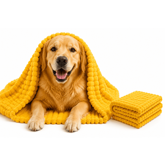 Emotional Support Blanket for Dogs, 3D Textured Yellow Pet Calming Throw, Soft Fleece Blanket for Small Medium Large Dogs Cats and Rabbits
