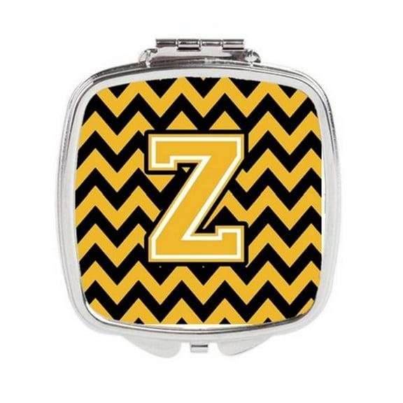 Carolines Treasures Letter Z Chevron Black & Gold Compact Mirror - 3 x 0.3 x 2.75 in.