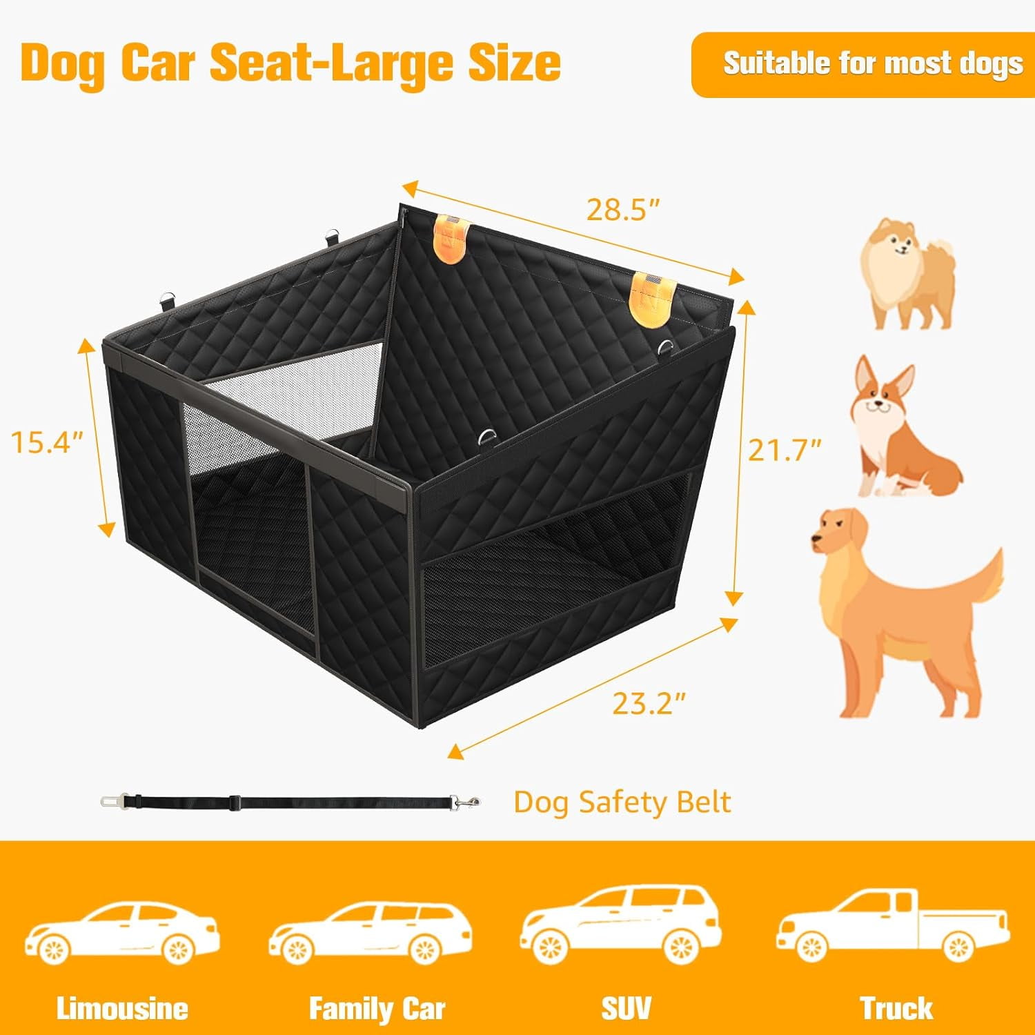 Dog Car Seat – Waterproof Back Seat Extender for Dogs & Pet Seat Cover for Back Seat | Fits Large & Medium Pets, Suvs, Trucks (Black)