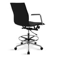 thumbnail image 4 of 2xhome Office Drafting Chair Ribbed Mid Back With Wheels And Arms For Home Office Conference Room Tilt Ribbed Adjustable Height Chrome Swivel with Chrome Foot Rest Black, Set of 1, 1 piece, 4 of 12