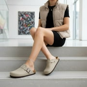 Cushionaire Hana Womens Clogs | Comfortable Vegan Suede Clogs for Women | Slip On Potato Shoes with Cork Footbed & Arch Support | Memory Foam, Wide Widths Available
