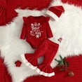 thumbnail image 2 of Mercatoo Baby Girl Christmas Outfit Long Sleeve Romper Tops Bell Bottom Pants and Hat 3Pcs Velvet Santa Clothes Set, 2 of 9