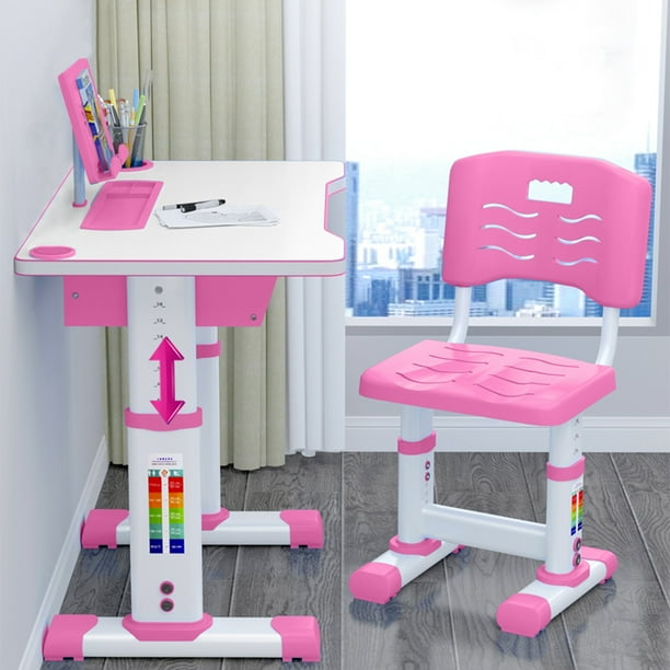 Multifunctional Study Table Height Adjustable Children Study Desk Table Chair Drawing Set Bookstand With Storage Drawer Pen Container Kids Desk And Chair Set Writing Table Set For Children Tables Chairs