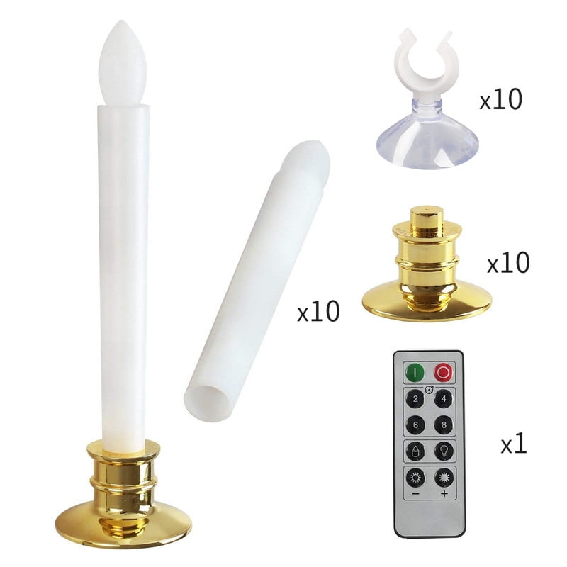 10Pack Flameless Taper Candles with Remote Timer Battery Operated, Flickering LED Window Candles with Suction Cups for Christmas Holiday Home Wedding