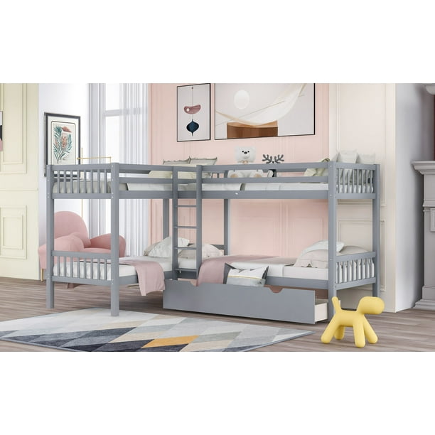 Triple Tree Quad Bunk Bed Twin L Shaped, L Shaped Bunk Beds Twin Over Full
