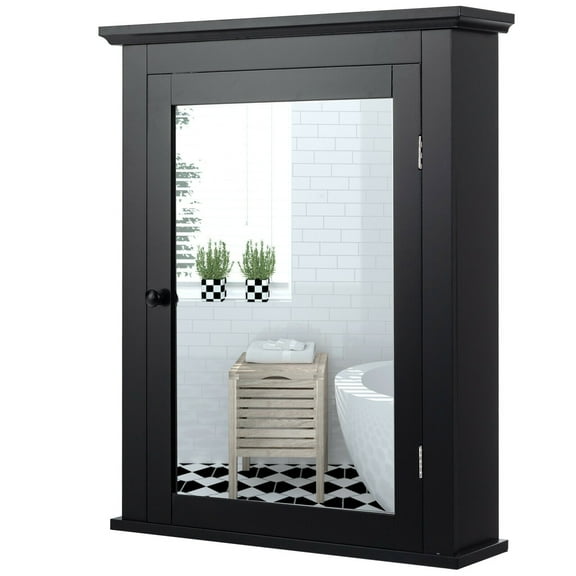 Gymax Bathroom Mirror Cabinet Wall Mounted Adjustable Shelf Medicine Black