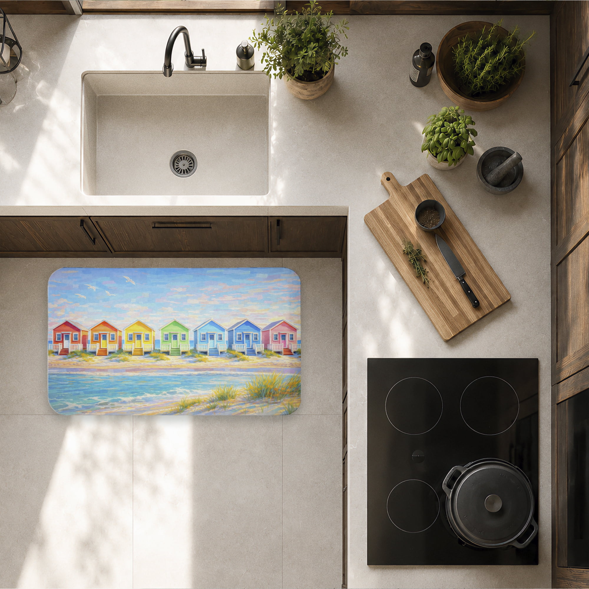 Stupell Industries Rainbow of Beach Cottages Printed Anti-Fatigue Floor Mat, design by Ziwei Li