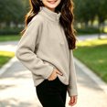 thumbnail image 5 of Falkdiz Long Sleeve Sweatshirts for Girls Warm Winter Pullover Outdoor 1/4 Zipper Casual Solid Color High Neck Girls Shirts Khaki , Size: 120, 5 of 8