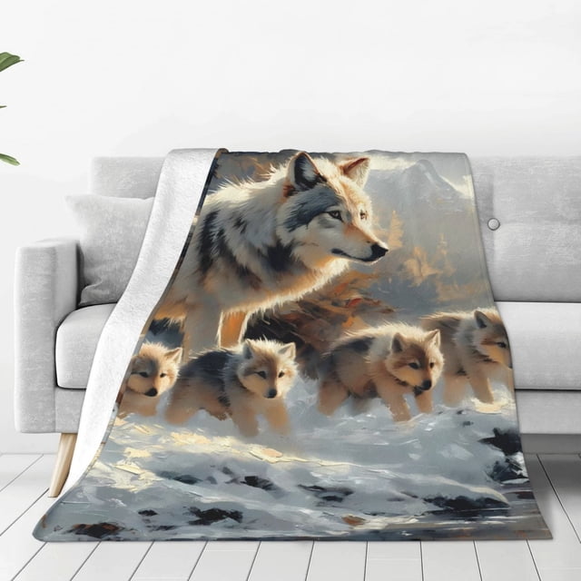 Balery Wolf Family Winter Wonderland Manta de Felpa Suave y Acogedora – Cobija de Franela Aterciopelada para Cama, Lavable y Cálida para Sofá, Mascotas, Transpirable-40"x30"