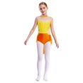 thumbnail image 2 of TiaoBug Gymnastics Leotards for Girls Sleeveless Rhinestones Backless High-low Skirt Bodysuit Skating Dance Dress Orange-A 16, 2 of 6