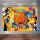 thumbnail image 1 of Fondo de fotografía de deporte de baloncesto, arte de grafiti, juego de baloncesto para niños, fondo de cumpleaños para niños, decoraciones para fiesta de cumpleaños de baloncesto, 1 of 4