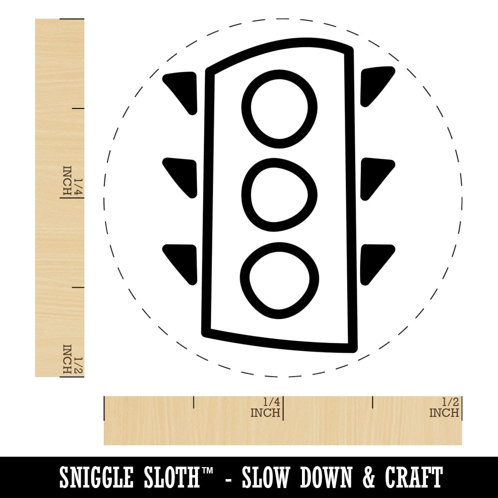 Traffic Light Doodle Self-Inking Rubber Stamp Ink Stamper - Brown Ink - Mini 1/2 Inch
